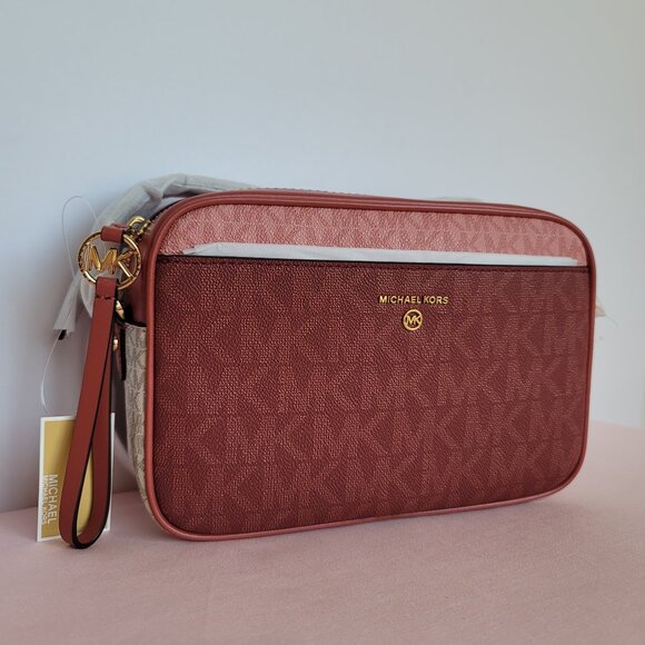 MICHAEL KORS Signature Logo Jet Set Charm Large East West Crossbody-Cinnamon⭐ - Picture 3 of 16